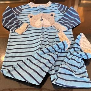 Blue Striped Baby Onesie with Bear Design